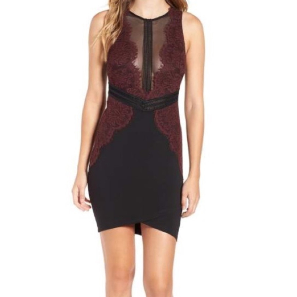 ASTR Black and Burgundy Body Con Dress size small NWOT